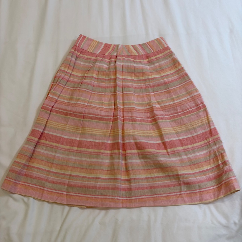 Brooks Brothers 346 Pink Striped 100% Linen A-Line Pleated Skirt‎ Size 2